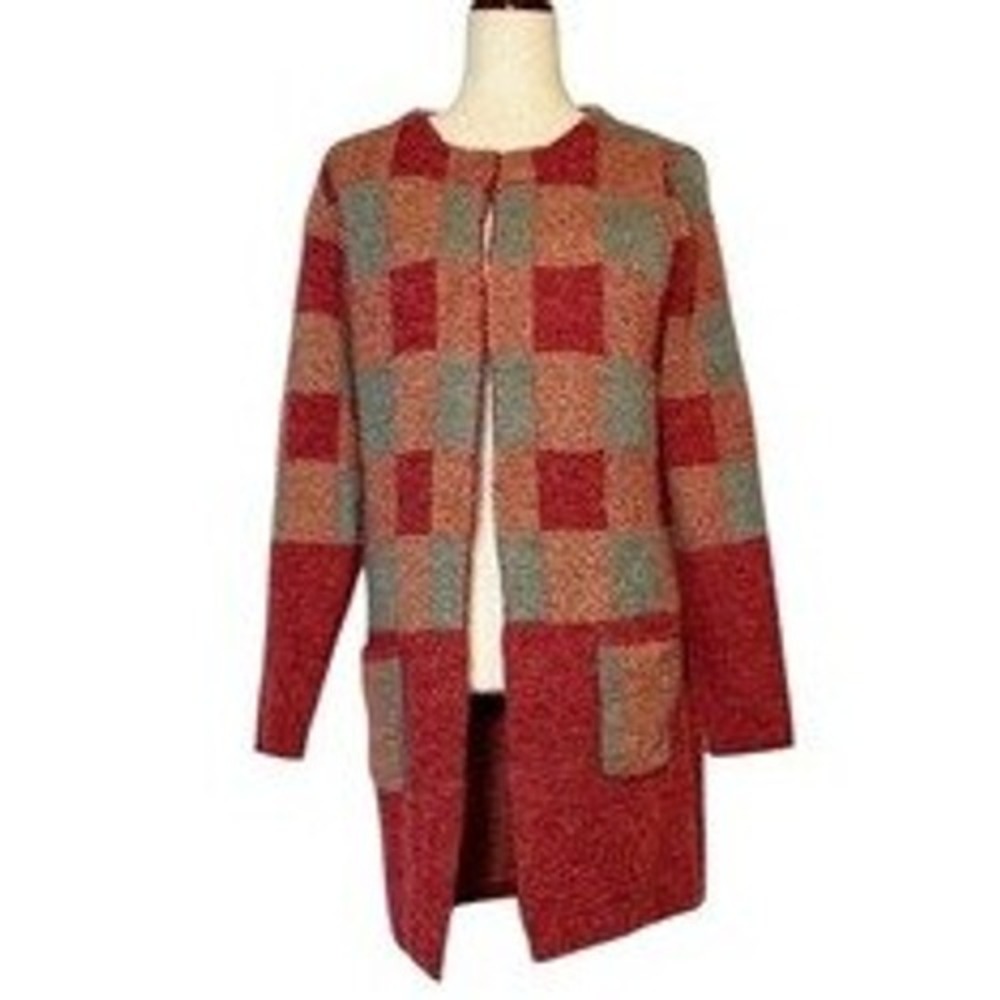 Yaira Patchwork Checkered Women's size XL Long Cozycore Open Casual Cardigan